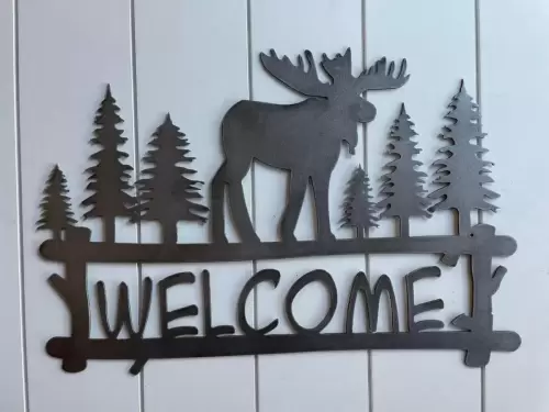 Welcome Metal Sign with Moose